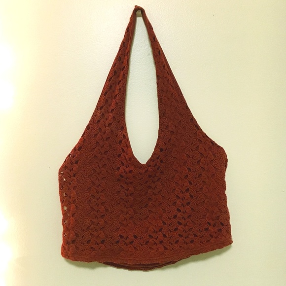 Garage Tops - Dark Red/Maroon Lace Double Layer Halter Crop Top